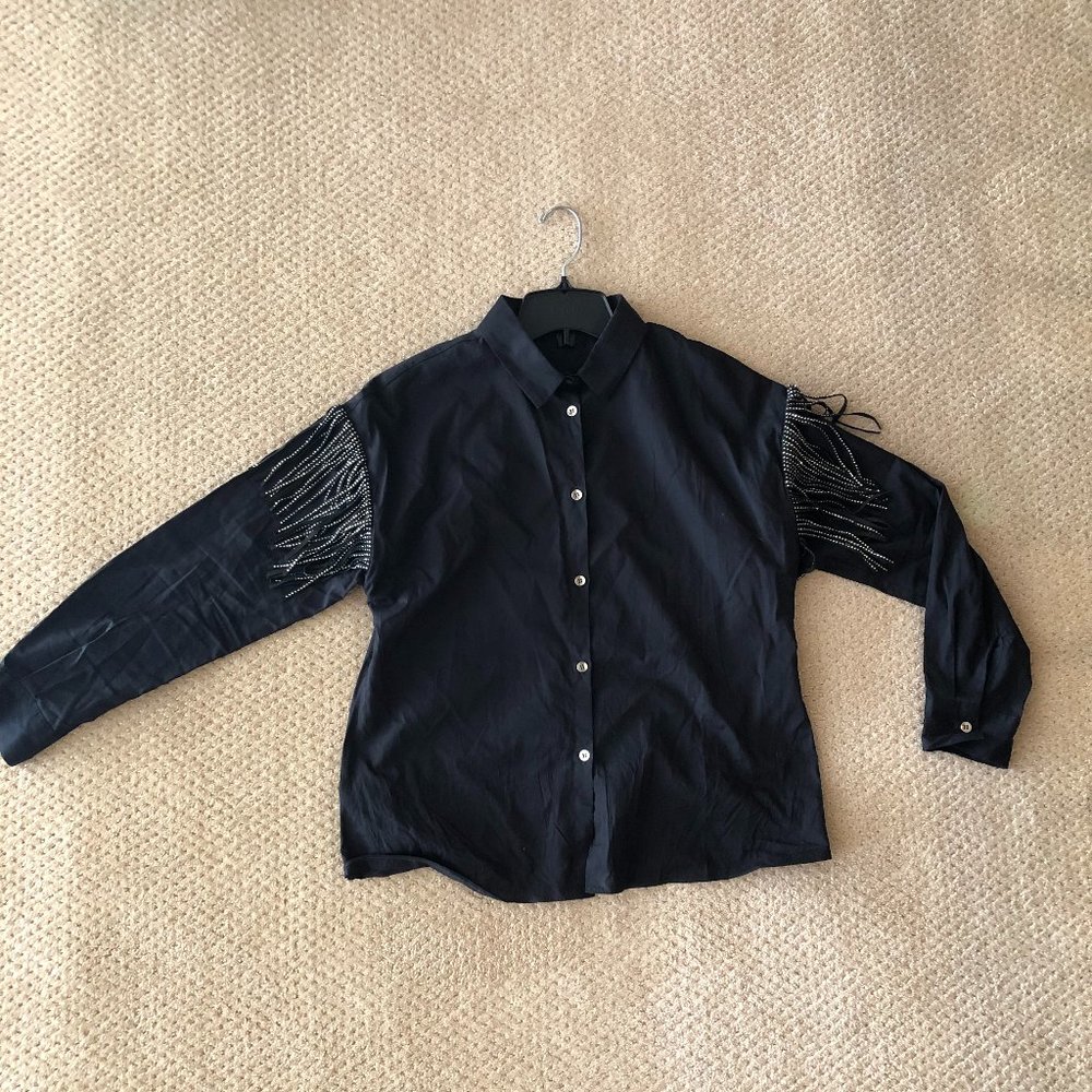 Imperial Black Shirt with Silver Fringe